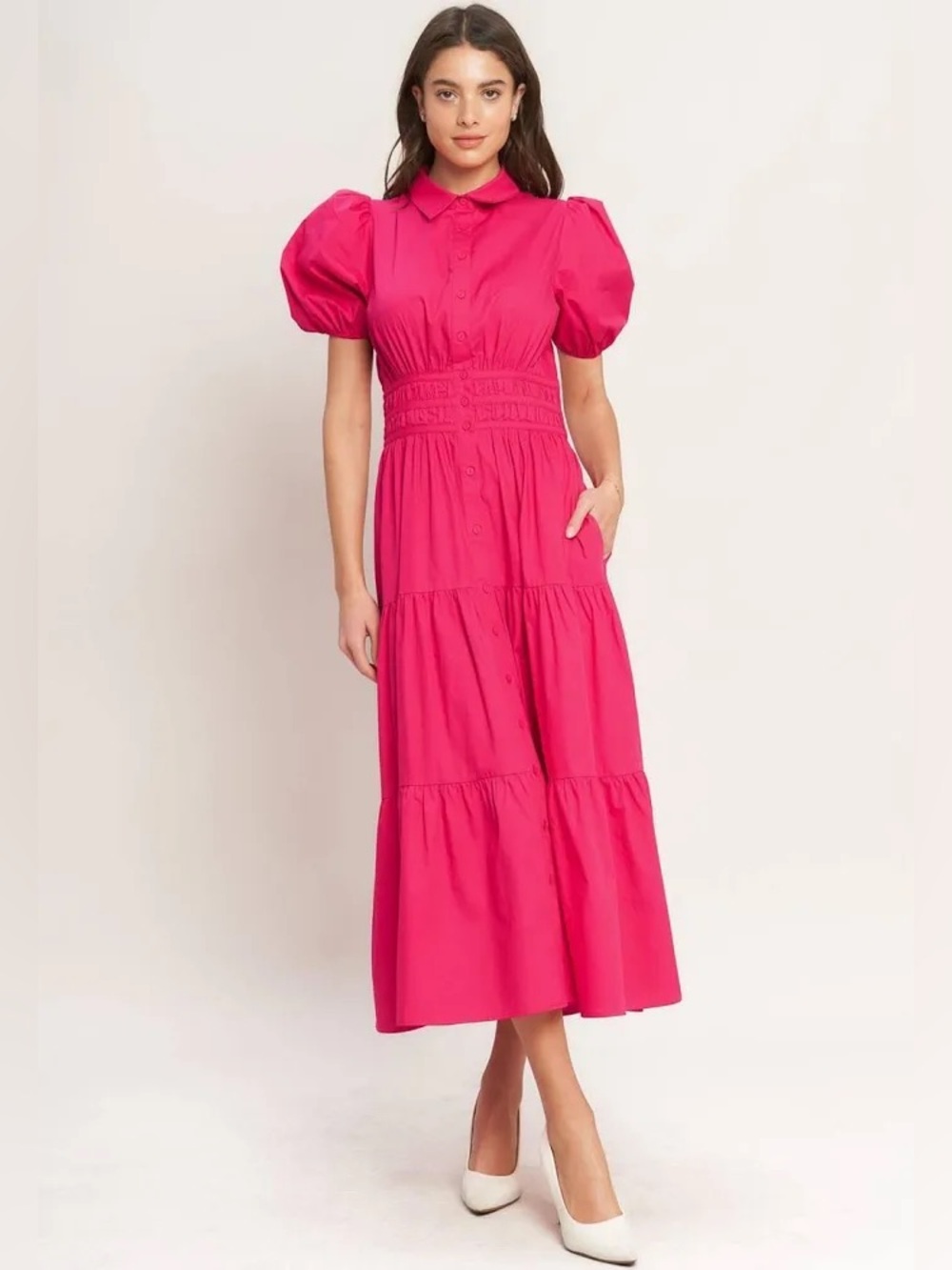 NWT Flying Tomato Puff Sleeve Tiered Midi Dress Sz S